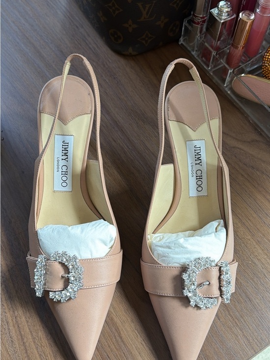Jimmy Choo Shoes - Jimmy Choo Blush Nude Slingback Pointed-Toe Pumps with Crystal Buckles